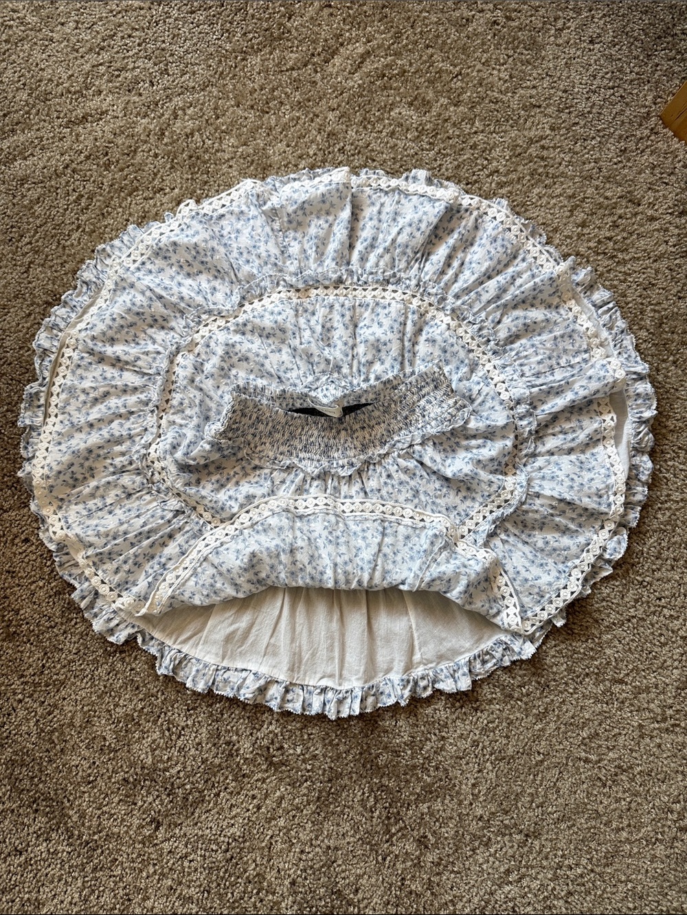 Altar’d State floral mini skirt lined ruffle crochet white blue A line circle - Picture 4 of 5
